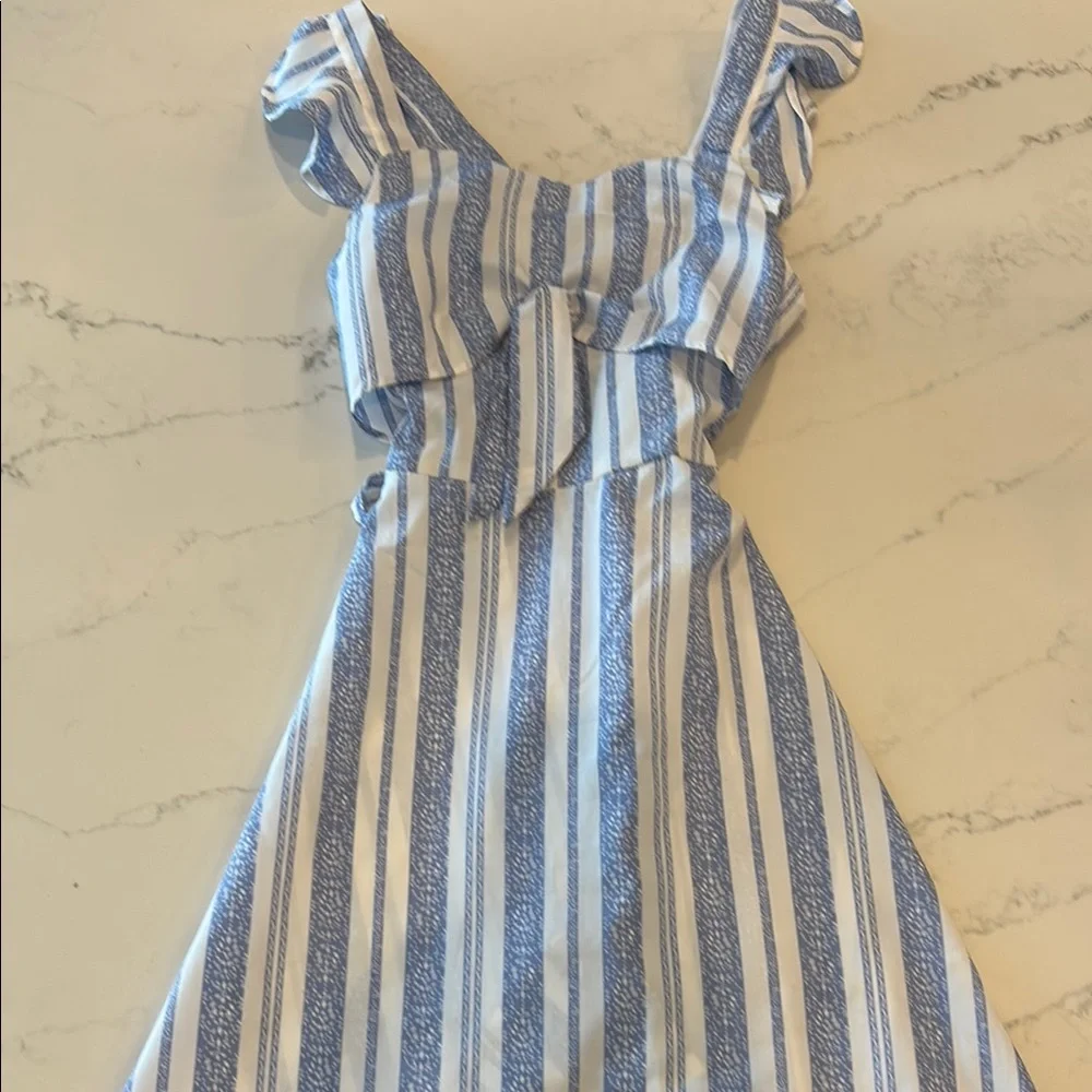 Emily West Blue and White Ruffled Tiered Sundress